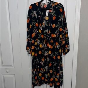 LOFT Dark Blue with Orange Fruit & Green Leaf Print Cover Up